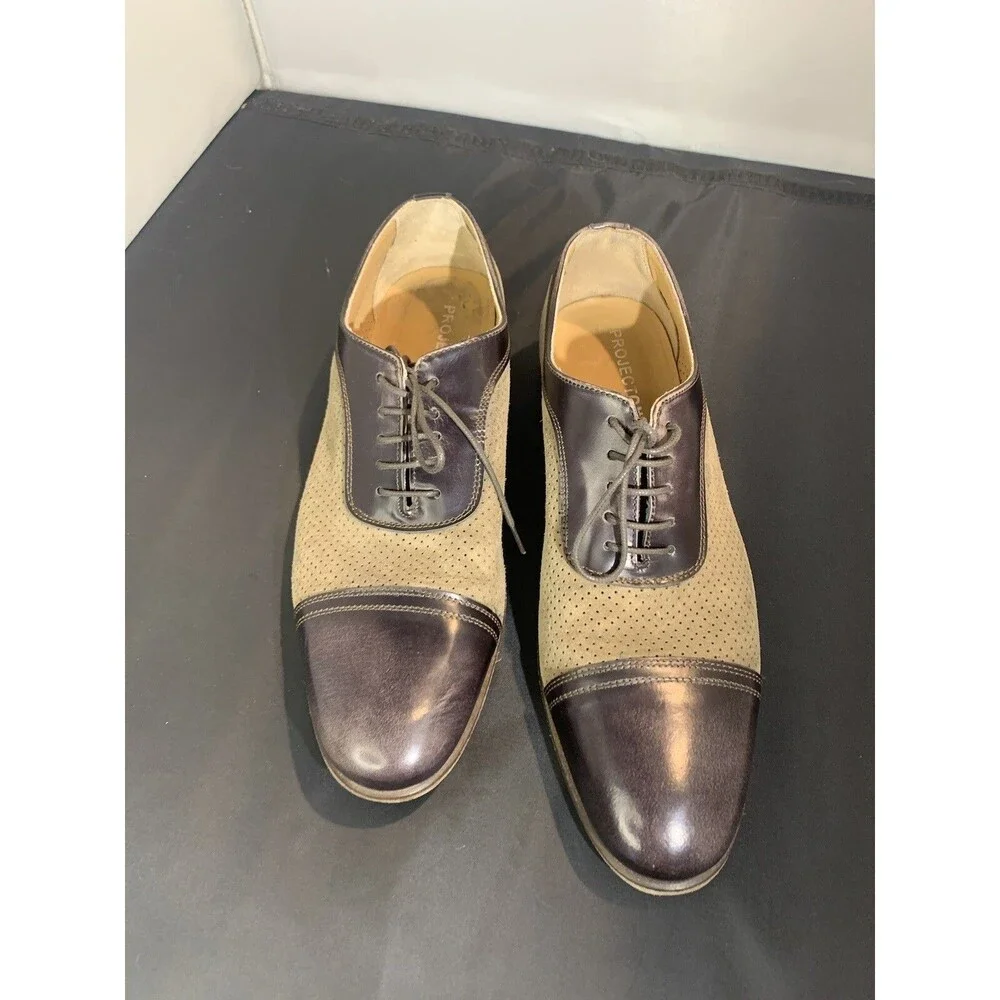 ProjectOne Brown Leather & Tan Perforated Suede Handmade Shoes  Size 43 Italy